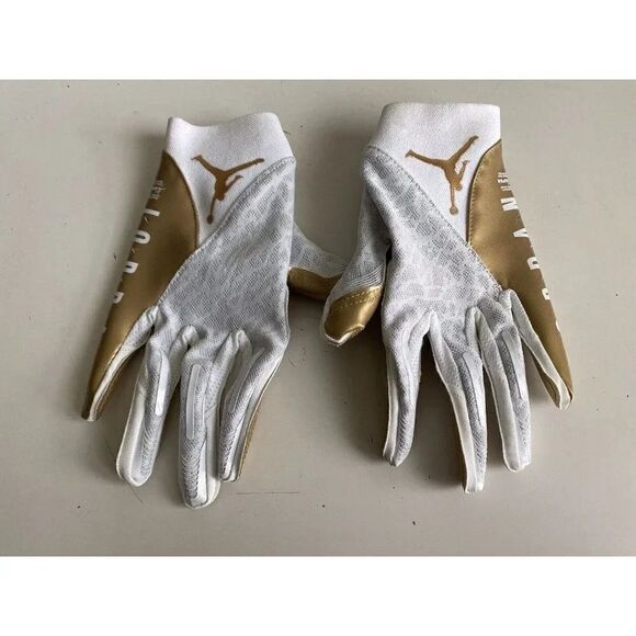 NIKE JORDAN VAPOR KNIT 4.0 METALLIC Football Receiver Gloves White Gold Size L - Picture 1 of 7